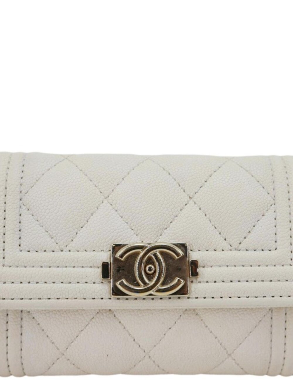 Chanel  Boy Quilted Caviar Leather Card Holder Off White